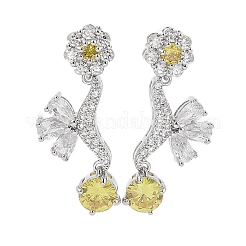 Orecchini a bottone con fiore in ottone con pavé di zirconi da donna&nbsp;EJEW-I304-23P