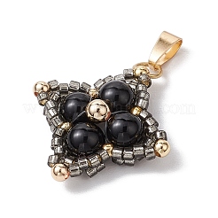 Natürlicher schwarzer Onyx (gefärbt und erhitzt) und gewebte Anhänger aus Glasperlen&nbsp;PALLOY-MZ00365-05