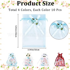 40 Stück 4 Farben 3D-Blumen-Organza-Kordelzugbeutel&nbsp;OP-BBC0001-06B