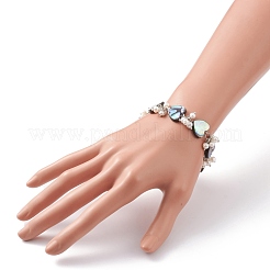 Pulseras de cuentas de concha de abulón natural de corazón / concha de paua&nbsp;BJEW-JB05776-01