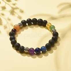 Bracciale elasticizzato con pietre preziose miste naturali e sintetiche&nbsp;BJEW-JB08170