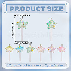 12 pendentif sucette étoile en plastique scintillant de 6 couleurs&nbsp;KY-LP0001-35