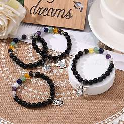 Stretch-Armband mit runden Perlen aus natürlichem Obsidian und gemischten Steinen&nbsp;BJEW-JB07060