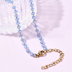Collar de cadena de eslabones de acero inoxidable 304 con cuentas redondas facetadas de vidrio y piedra de nacimiento para mujer.&nbsp;NJEW-G195-01G-07
