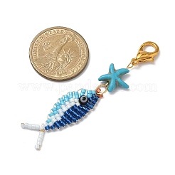 Colgantes de estrella de mar con semillas de vidrio de pescado y turquesa sintética&nbsp;HJEW-MZ00355