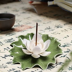 Quemadores de incienso de porcelana con forma de hoja de loto y flor de loto&nbsp;DJEW-CN0001-38A