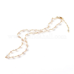 Collares de abalorios de perlas naturales, cierre de pinza de langosta latón, redondo, dorado, blanco, 16.10 pulgada (40.9 cm)