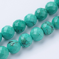 Brins de perles de magnésite naturelle, teints et chauffée, facette, ronde, vert de mer clair, 4mm, Trou: 1mm, Environ 98 pcs/chapelet, 15.7 pouce (40 cm)
