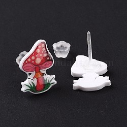 Boucles d'oreilles en forme de champignon de dessin animé en acrylique avec épingles en plastique pour femmes, cramoisi, 14x10.5mm, pin: 1 mm