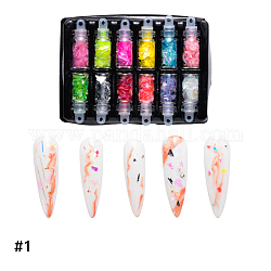 Блестящий лазерный пластик для ногтей блеск, маникюрные блестки, diy sparkly paillette советы ногтей, разнообразные, разноцветные, 0.1~5x0.1~5x0.1 мм, 12colors, 1bottles / цвет, 12 бутылок / коробка