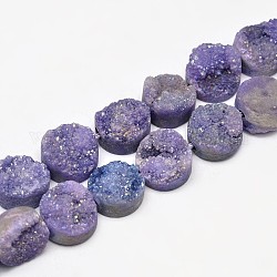 Плоские круглые гальванические натуральный druzy кварцевые бусины пряди, AB цвет, окрашенные, средне фиолетовый, 10.5x6~8 мм, отверстие : 1 мм, около 20 шт / нитка, 8 дюйм