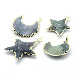 Naturali indian agata pendenti, con accessori di ottone, stella con la luna, 42~51x38~49.5x10~12mm, Foro: 5x6~7 mm