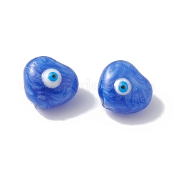 Glasperlen, mit Emaille, Herz mit Muster des bösen Blicks, Verdeck blau, 10.5x11x7 mm, Bohrung: 1 mm