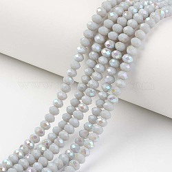 Chapelets de perles en verre opaque de couleur unie, demi arc-en-ciel plaqué, facette, rondelle, gris clair, 8x6mm, Trou: 1mm, Environ 65~68 pcs/chapelet, 15.7~16.1 pouce (40~41 cm)