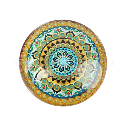 Geométricos flor impresa cabuchones de cristal, medio redondo / cúpula, colorido, 25x7mm