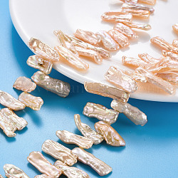 Chapelets de perles en Keshi naturel, perle de culture d'eau douce, pépites, peachpuff, 12~27x6~11x3~6mm, Trou: 0.6mm, Environ 56~58 pcs/chapelet, 14.96 pouce (38 cm)