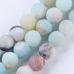 Brins de perles rondes d'amazonite de fleurs naturelles givrées, 6~6.5mm, Trou: 1mm, Environ 63 pcs/chapelet, 15.5 pouce