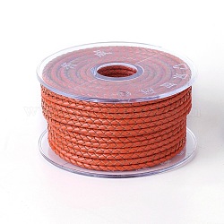 Оплетенный шнур из натуральной кожи, кожаный шнур ювелирных изделий, ювелирные изделия DIY делает материал, оранжево-красный, 4 мм, около 32.8 ярда (30 м) / рулон