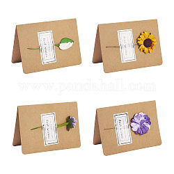 Kissitty 32pcs 4 Farben Papierkarten, mit getrockneten Blumen, für die Brautdusche, Hochzeit, Party, Mischfarbe, 110x80x2 mm, 8 Stk. je Farbe