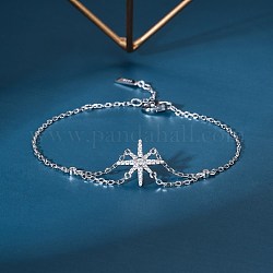Clear Cubic Zirconia Star Link Bracelet, 925 Sterling Silver Bracelet for Women, Platinum