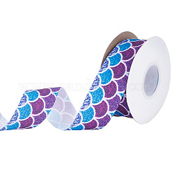 20 Yards Flat Printed Polyester Grosgrain Ribbon, Scaled Print Ribbon, Purple, 38x0.4mm