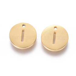 304 Stainless Steel Charms, Ion Plating (IP), Flat Round, Letter.I, 10x1.5mm, Hole: 1mm