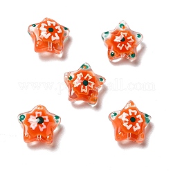 Abalorios de colores vario hechos a mano, estrella con el modelo de flor, rojo naranja, 12~12.5x12.5~13x6~6.5mm, agujero: 0.9~1 mm