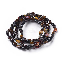 Natural Tiger Eye Bead Stretch Bracelets, Tumbled Stone, Nuggets, Inner Diameter: 2~2-1/4 inch(5.2~5.6cm)
