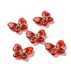 Perles en acrylique transparente, métal doré enlaça, papillon, rouge, 17.5x20x6mm, Trou: 1.6mm, environ 415 pcs/500 g