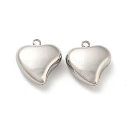 304 Stainless Steel Pendants, Heart Charm, Stainless Steel Color, 16x15.5x7mm, Hole: 1.5mm