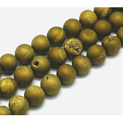 Electroplate Natural Agate Round Bead Strands, Grade A, Copper Plated, 10mm, Hole: 1mm, about 37pcs/strand, 15.1 inch