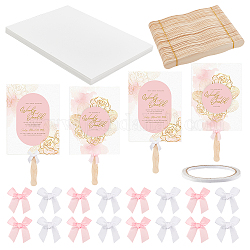 Olycraft DIY Hand Held Parlor Fans Making Kit, Including Polyester Packaging Ribbon Bowknots, Wooden Flat Craft Sticks, Double Sided Adhesive Tapes, Cardboard Paper Card, Mixed Color, 55x57x5mm