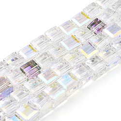 電気メッキガラスビーズセット  ABカラーメッキ  多面カット  キューブ  クリアAB  7x7x7mm  穴：1.2mm  約97個/連  26.26インチ（66.7cm）。