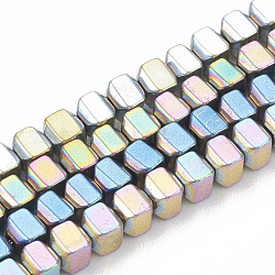 Electroplate Non-magnetic Synthetic Hematite Beads Strands, Cube, Mixed Color, 3x3x2.5mm, Hole: 1mm, about 145pcs/strand, 16.14 inch