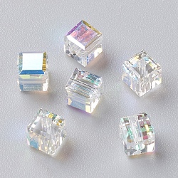 Galvanisierte Glasperlen, facettiert, Würfel, ab Farbe plattiert, Kristall ab, 4x4x4 mm, Bohrung: 1.2 mm