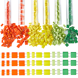 CREATCABIN 600Pcs 2 Hole Half Tila Beads 6 Styles Mix Glass Seed Beads Rectangle Mini Opaque Flat Square with Plastic Container for Craft Bracelet Necklace Earring Jewelry Making Orange Yellow Green