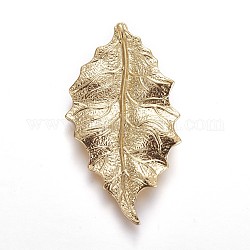 Brass Pendants, Leaf, Real 18K Gold Plated, 42x23x3mm, Hole: 2mm