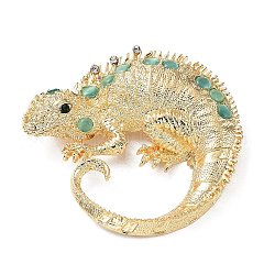 Alloy Rhinestone Brooch, Lizard, Light Gold, 64x67x15mm