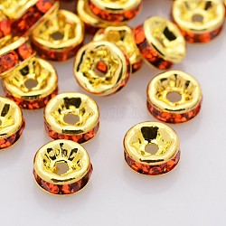 Perline distanziatori strass in ottone, grado a, flangia diritta, colore metallico oro, rondelle, giacinto, 6x3mm, Foro: 1 mm