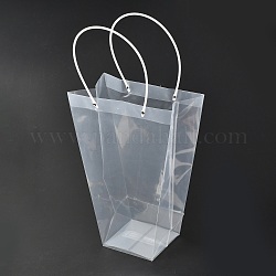 バレンタインデーの台形ppプラスチックギフトバッグ  フラワーブーケバッグ  ハンドル付き  透明  28.3x14.2x42.5cm