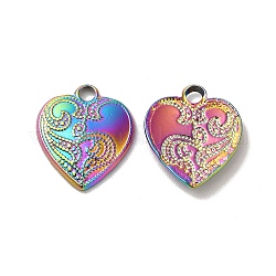 Ion Plating(IP) 304 Stainless Steel Pendants, Heart Charm, Rainbow Color, 16.5x14x2mm, Hole: 2mm