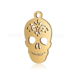 Colgantes de 304 acero inoxidable, cráneo del azúcar, para el día de fiesta mexicano de los muertos, dorado, 18x10.5x0.8mm, agujero: 1 mm