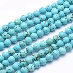 Natürliche Howlith Perlen Stränge, gefärbt und erhitzt, Runde, Medium türkis, 6 mm, Bohrung: 1 mm, ca. 64 Stk. / Strang, 15.7 Zoll (40 cm)