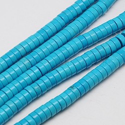 Filo di perline turchesi sintetici, perline Heishi, tinto, Rotondo piatto / disco, cielo blu profondo, 8x3~4mm, Foro: 1 mm, circa 110pcs/filo, 15.75 pollice