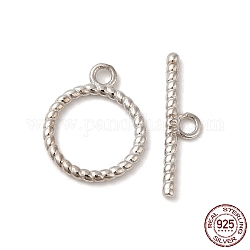 Rhodium Plated 925 Sterling Silver Toggle Clasps, Twist Ring, Real Platinum Plated, Ring: 12x10x1mm, Hole: 1.4mm, Bar: 15x3.5x1mm, Hole: 1.4mm