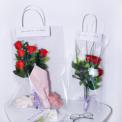 Sacchetto regalo in plastica bopp trasparente, con bastoncini e maniglia, sacchetti di imballaggio per fiori, borse riciclate, per nozze, per San Valentino, compleanno, doccia per bambini, chiaro, borsa: 50x35x0.01 cm, 10 pc / set, bastoncini: 20x6x0.01mm, 20 pc / set, Maniglia: 14.5x19mm, 20 pz / set