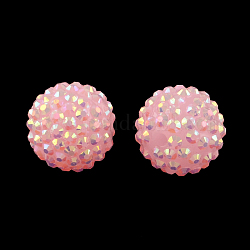 Abalorios de resina de color AB, con los abalorios redondos de acrílico en el interior, para la joya chicle, rosa, 14x12mm, agujero: 2~2.5 mm