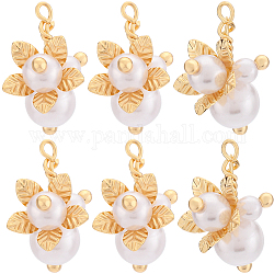 Beebeecraft 10pcs pendentifs en perles d'imitation en plastique abs, avec accessoires en laiton plaqué 18k or véritable, fleur, blanc crème, 21x14x2mm, Trou: 2mm
