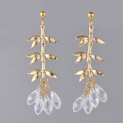 Dangle Stud Earring, with Electroplate Glass Beads, Brass Links and Cardboard Packing Box, Bamboo, Clear, 61mm, Pin: 0.7mm