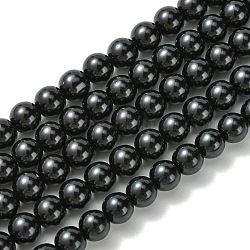 Eco-Friendly Glass Pearl Beads Strands, Grade A, Round, Dyed, Cotton Cord Threaded, Black, 8mm, Hole: 1.2~1.5mm, about 52pcs/strand, 15.7 inch